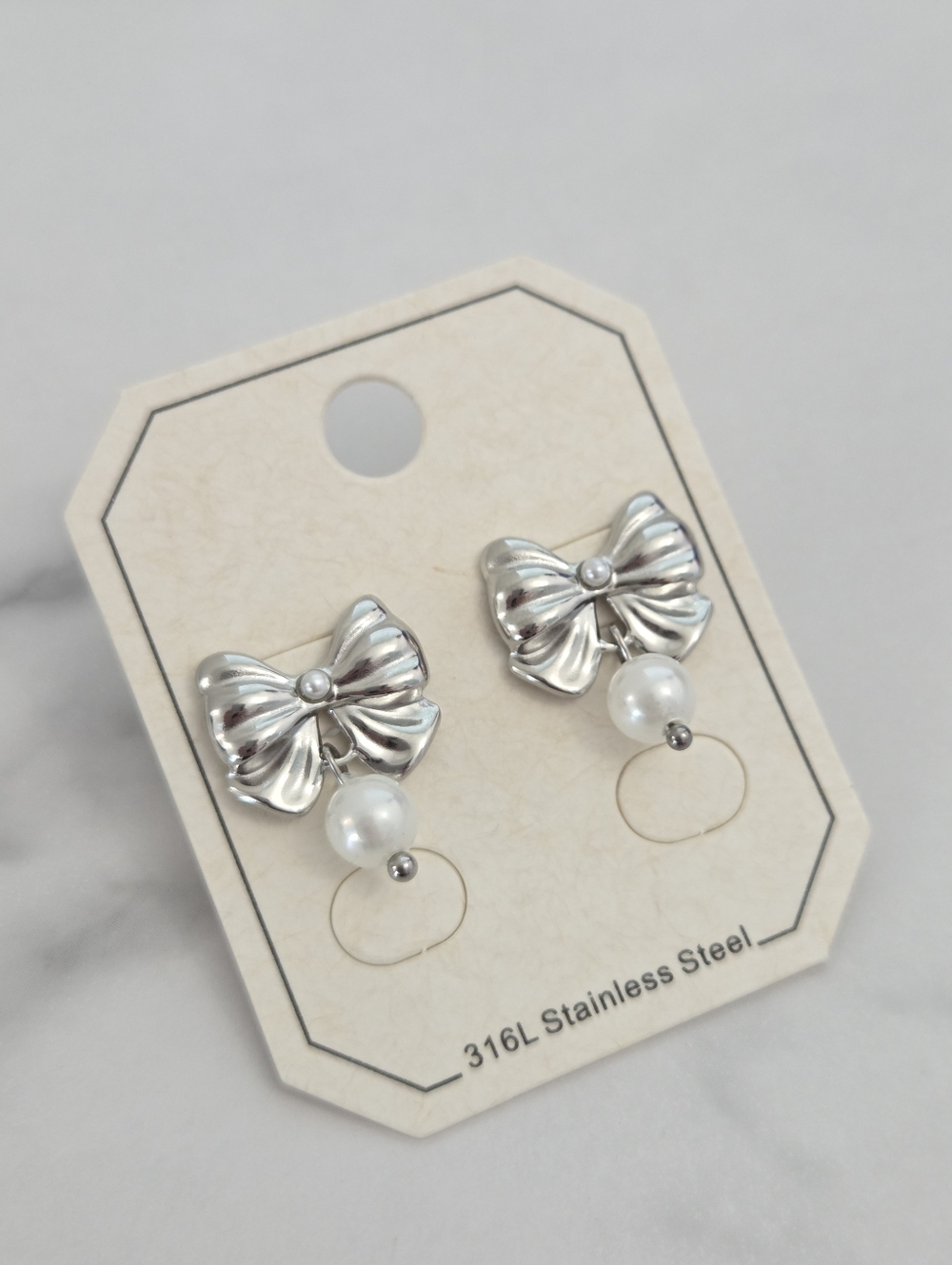 Dainty Silver Bow & Pearl Statement Earrings Elegant Everyday Jewelry - Picture 2 of 11